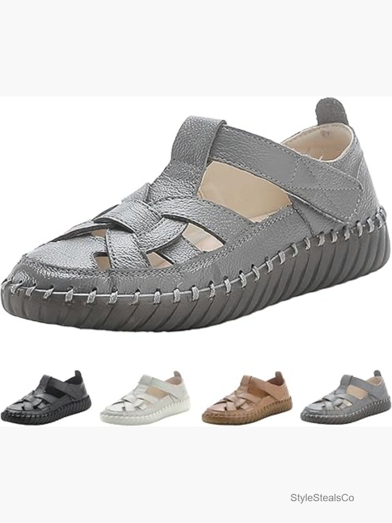Women's Leather Fisherman Sandals, Woven Flat, Non-Slip Sole, Adjustable Strap,